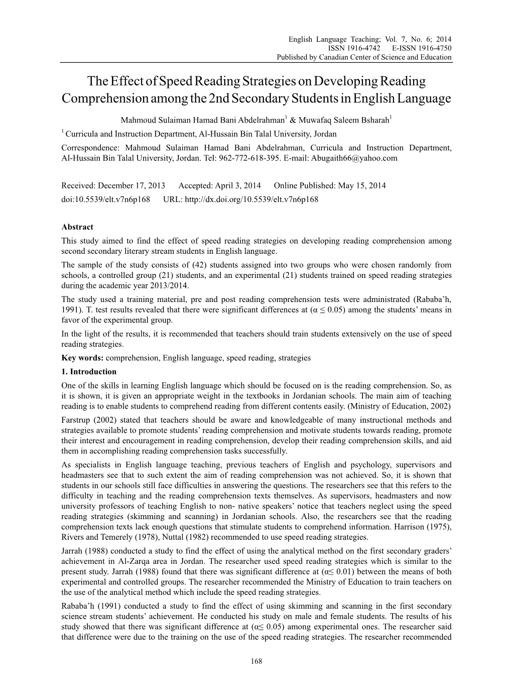 The Effect of Speed Reading Strategies on Developing Reading Comprehension Among the 2Nd Secondary Students in English Language