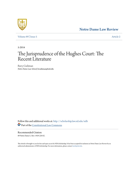 The Jurisprudence of the Hughes Court: the Recent Literature