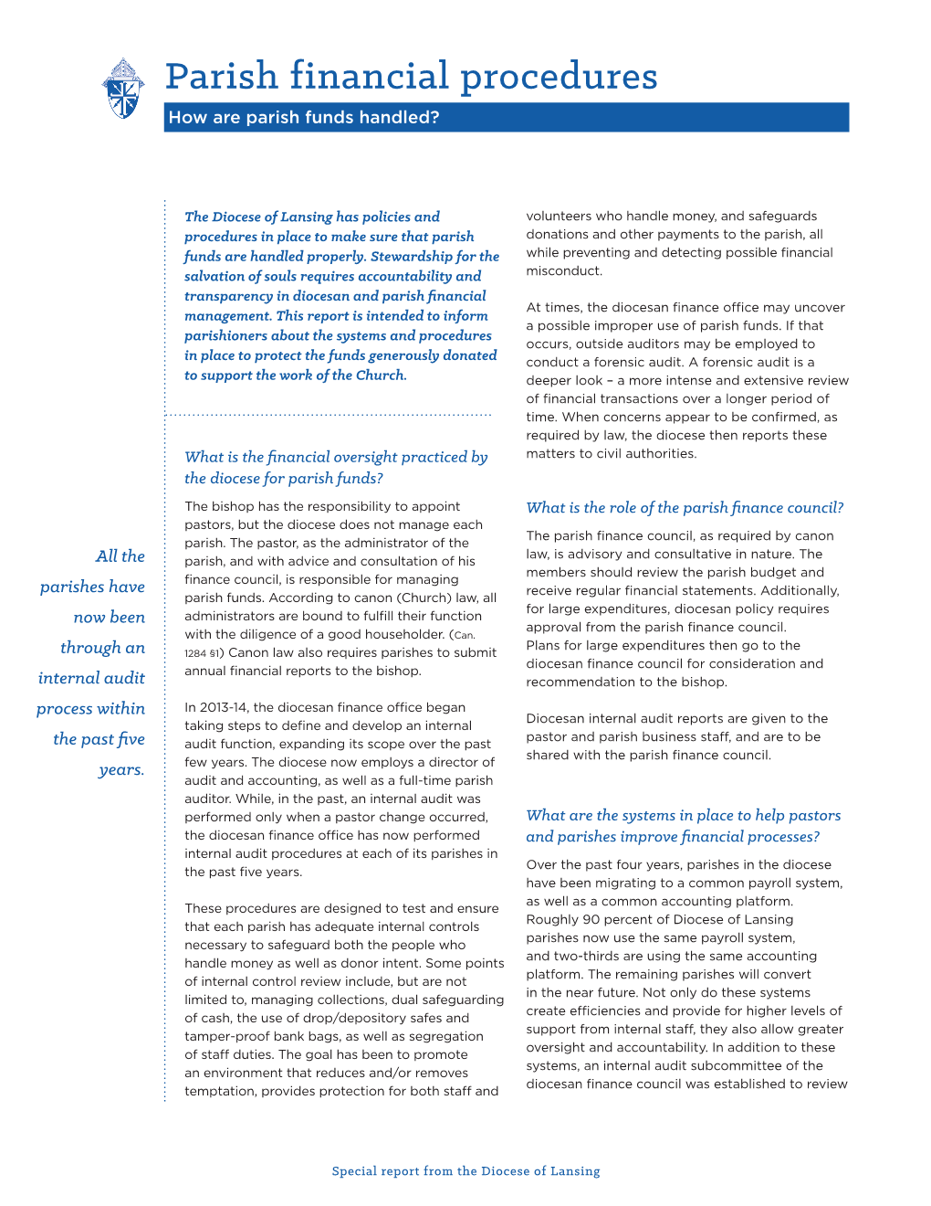 Parish Financial Procedures How Are Parish Funds Handled?