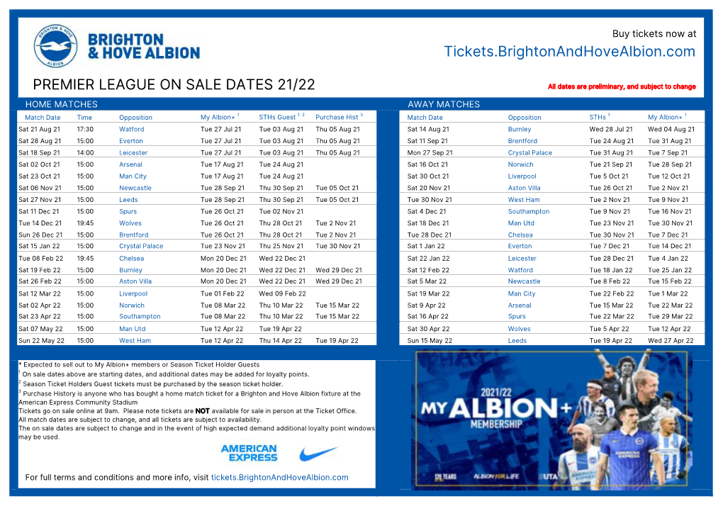 Premier League on Sale Dates 21/22