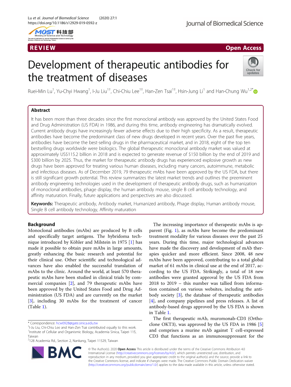 Development of Therapeutic Antibodies for the Treatment Of