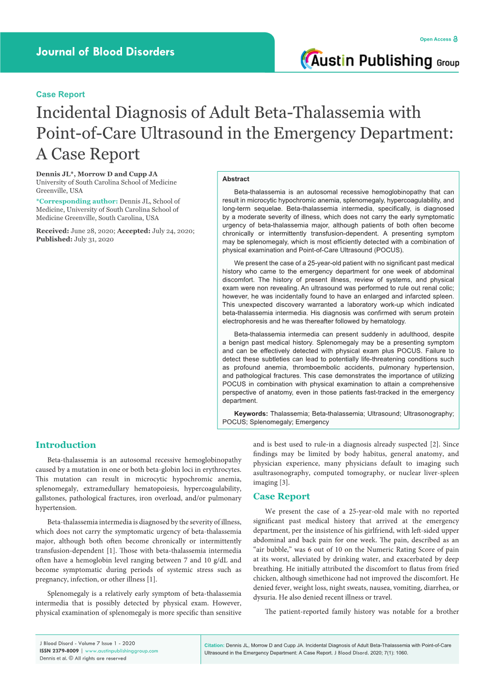 Incidental Diagnosis of Adult Beta-Thalassemia with Point-Of-Care Ultrasound in the Emergency Department: a Case Report