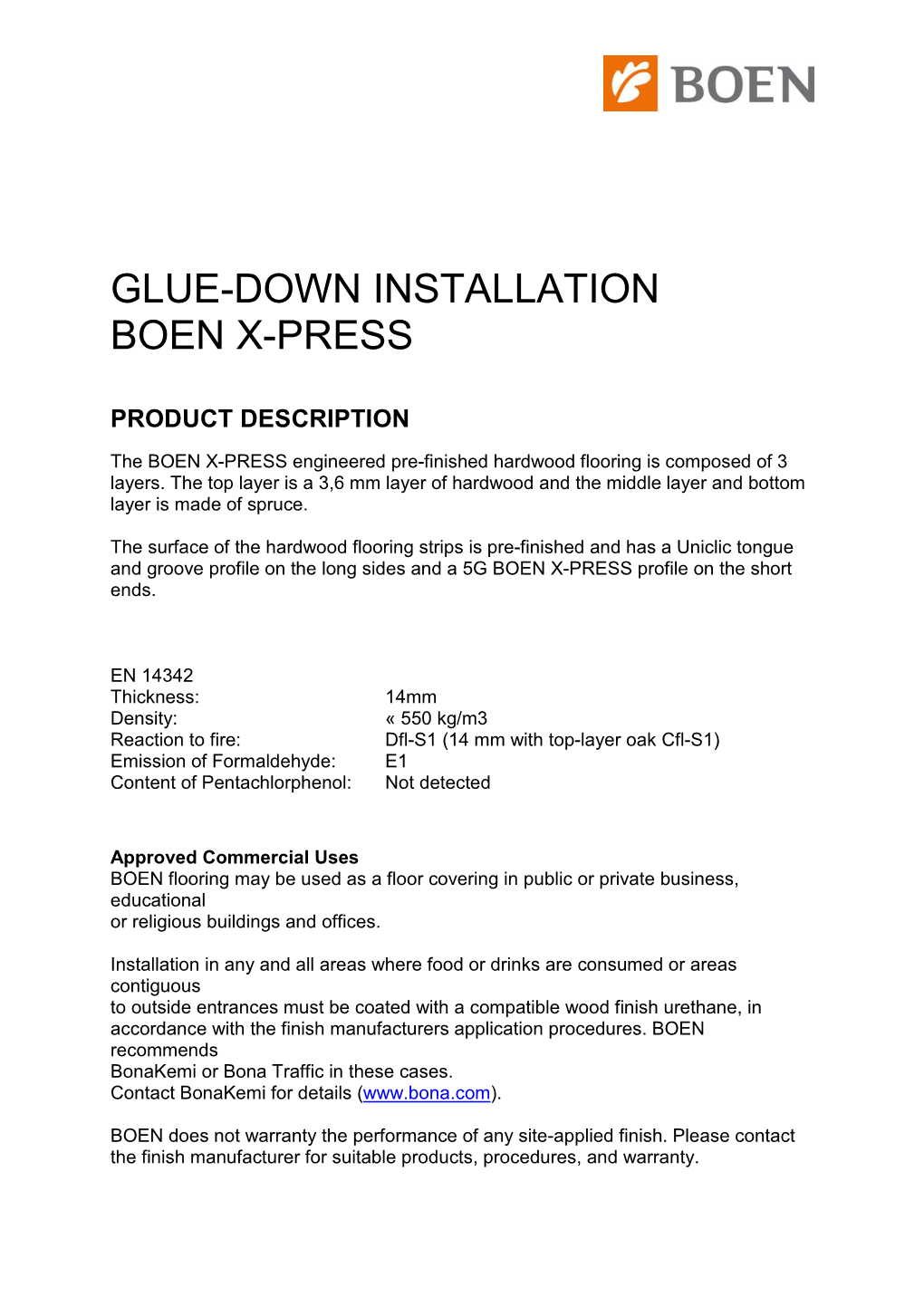 Glue-Down Installation Boen X-Press