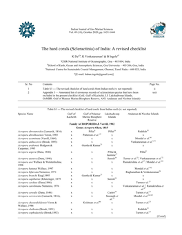 The Hard Corals (Scleractinia) of India: a Revised Checklist