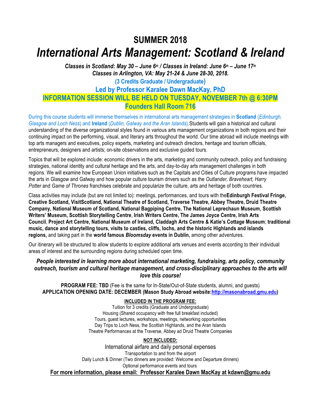 International Arts Management: Scotland & Ireland