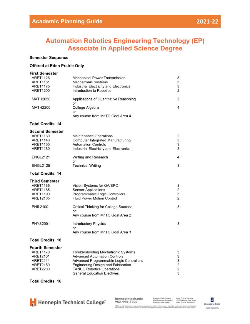 2021-22 Automation Robotics Engineering Technology (EP