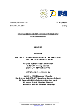 Albania Opinion on the Scope of the Power of The