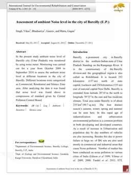 Assessment of Ambient Noise Level in the City of Bareilly (U.P.)