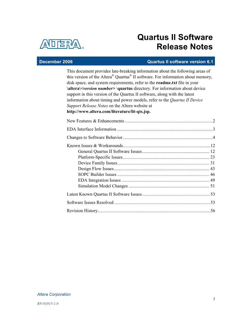 Quartus II Software Version 6.1 Release Notes