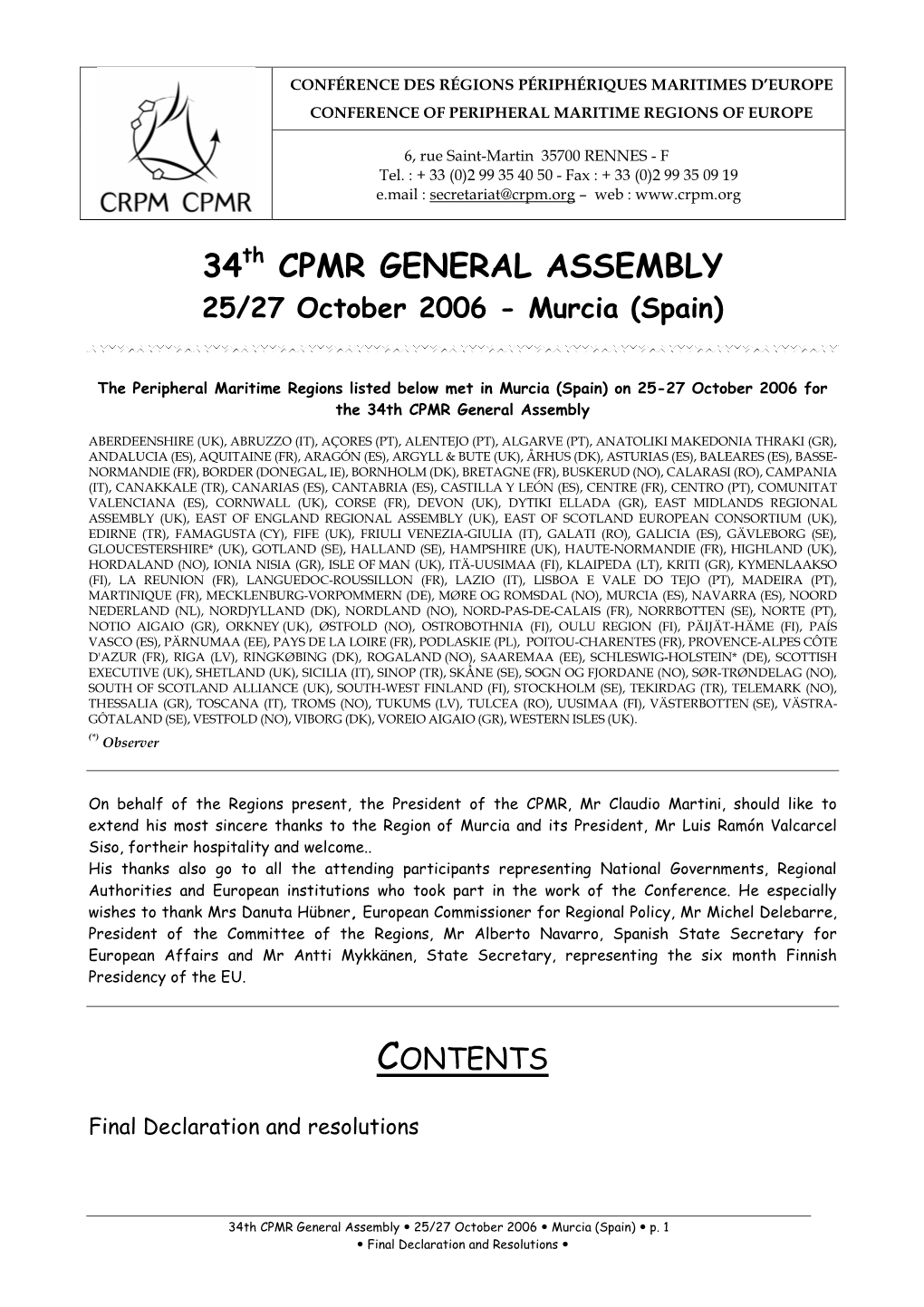 34 Cpmr General Assembly