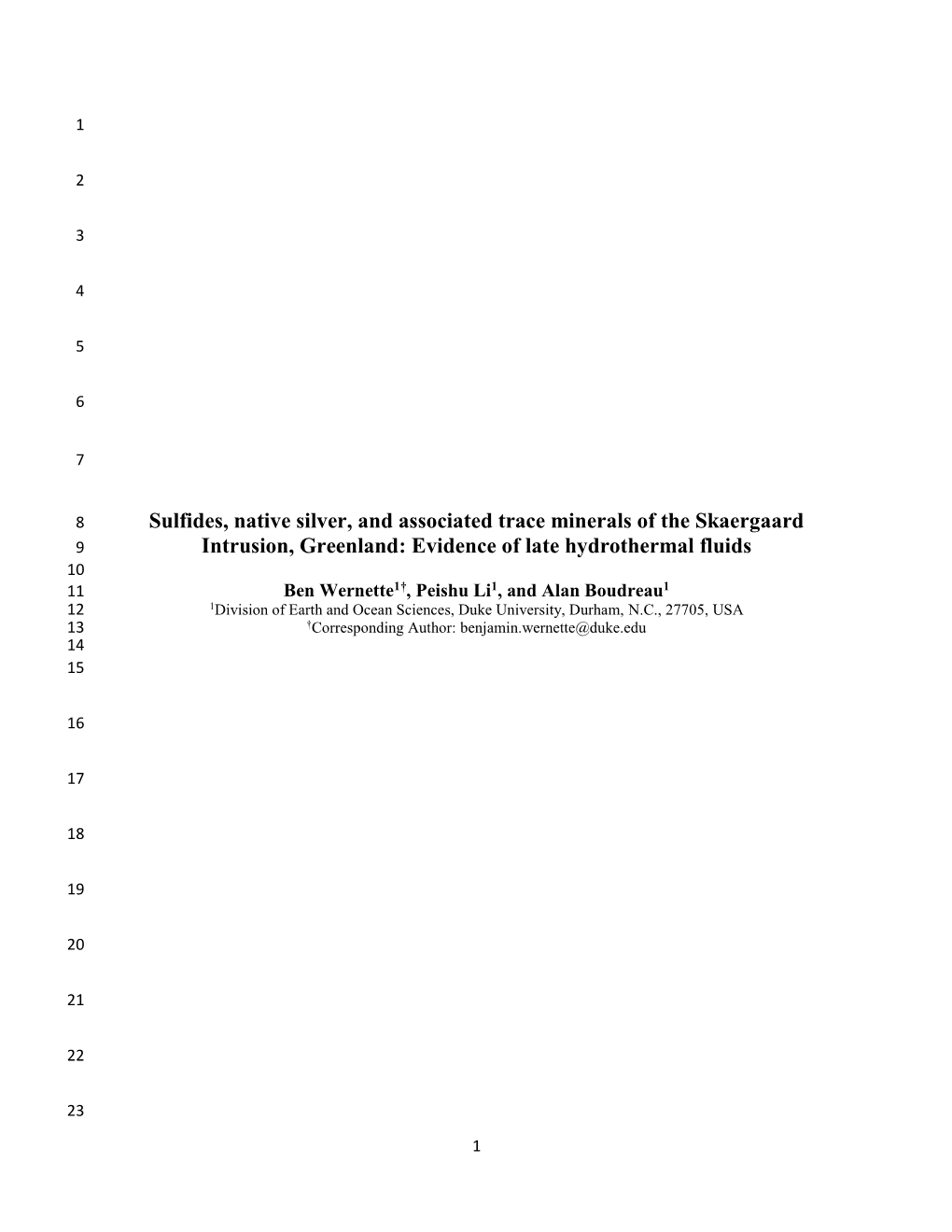 Sulfides, Native Silver, and Associated Trace Minerals of the Skaergaard