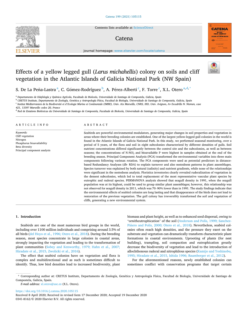 Effects of a Yellow Legged Gull (Larus Michahellis) Colony on Soils and Cliff Vegetation in the Atlantic Islands of Galicia National Park (NW Spain)