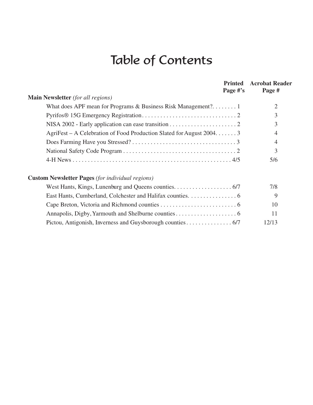 Table of Contents