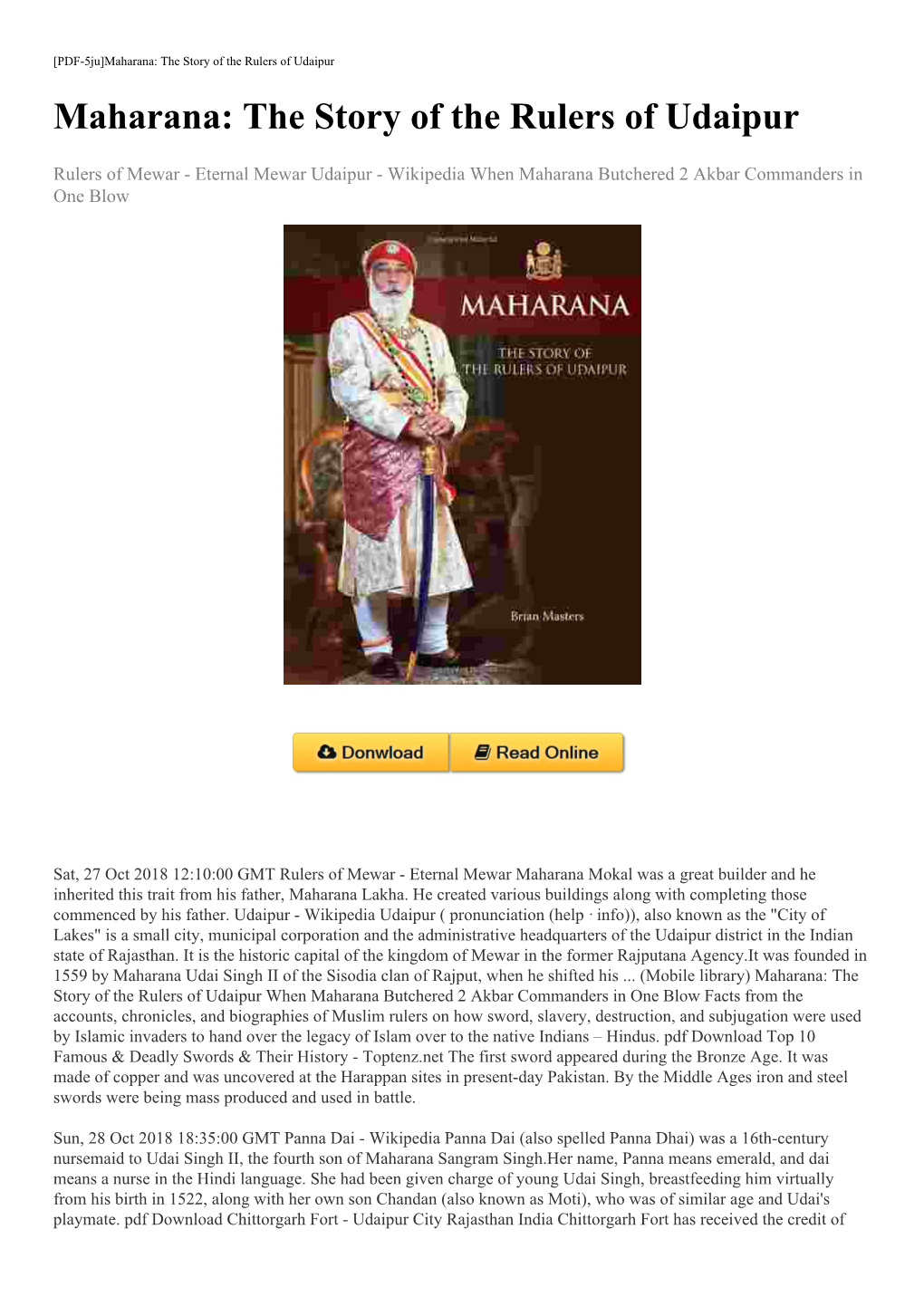 Maharana: the Story of the Rulers of Udaipur Maharana: the Story of the Rulers of Udaipur