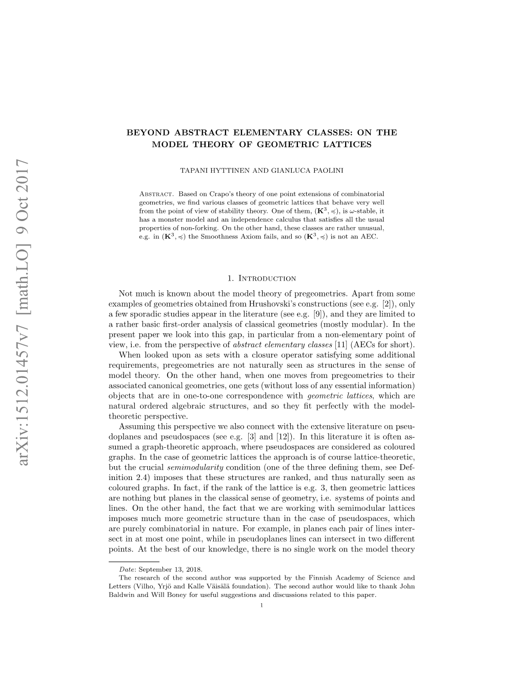 Beyond Abstract Elementary Classes: on the Model Theory of Geometric