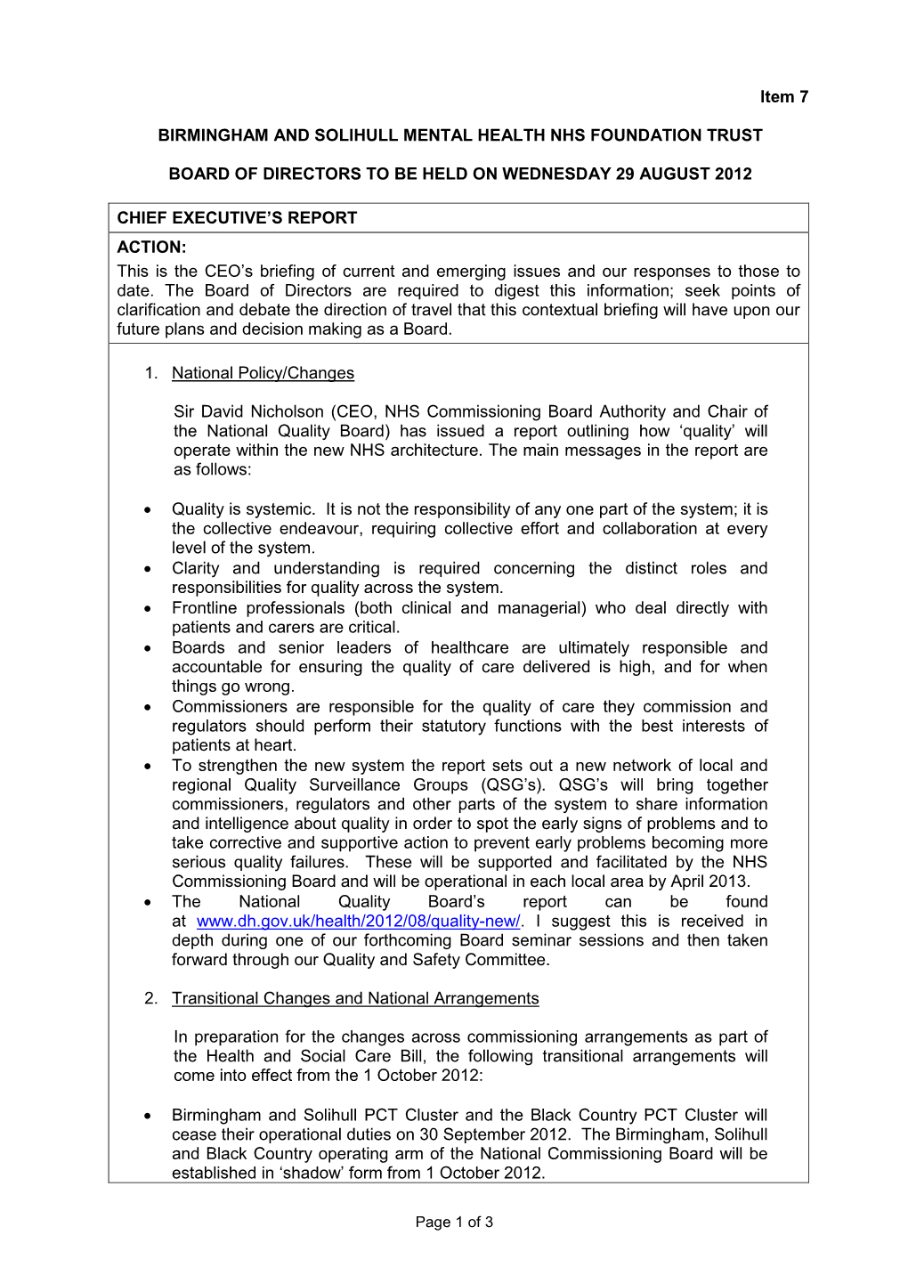 Item 7 BIRMINGHAM and SOLIHULL MENTAL HEALTH NHS