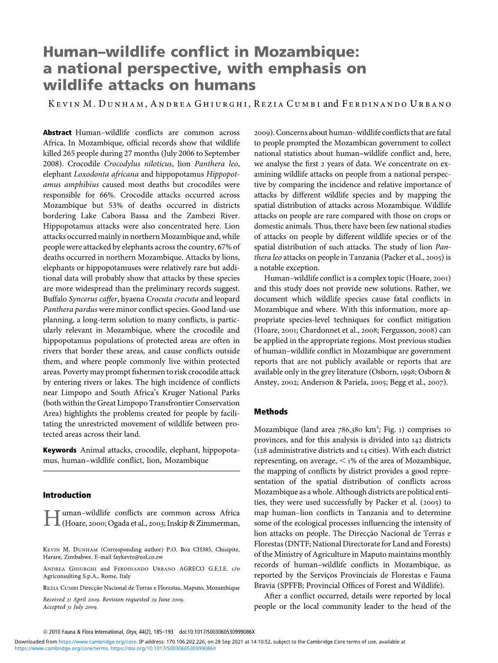 Human–Wildlife Conflict in Mozambique: a National Perspective, with Emphasis on Wildlife Attacks on Humans