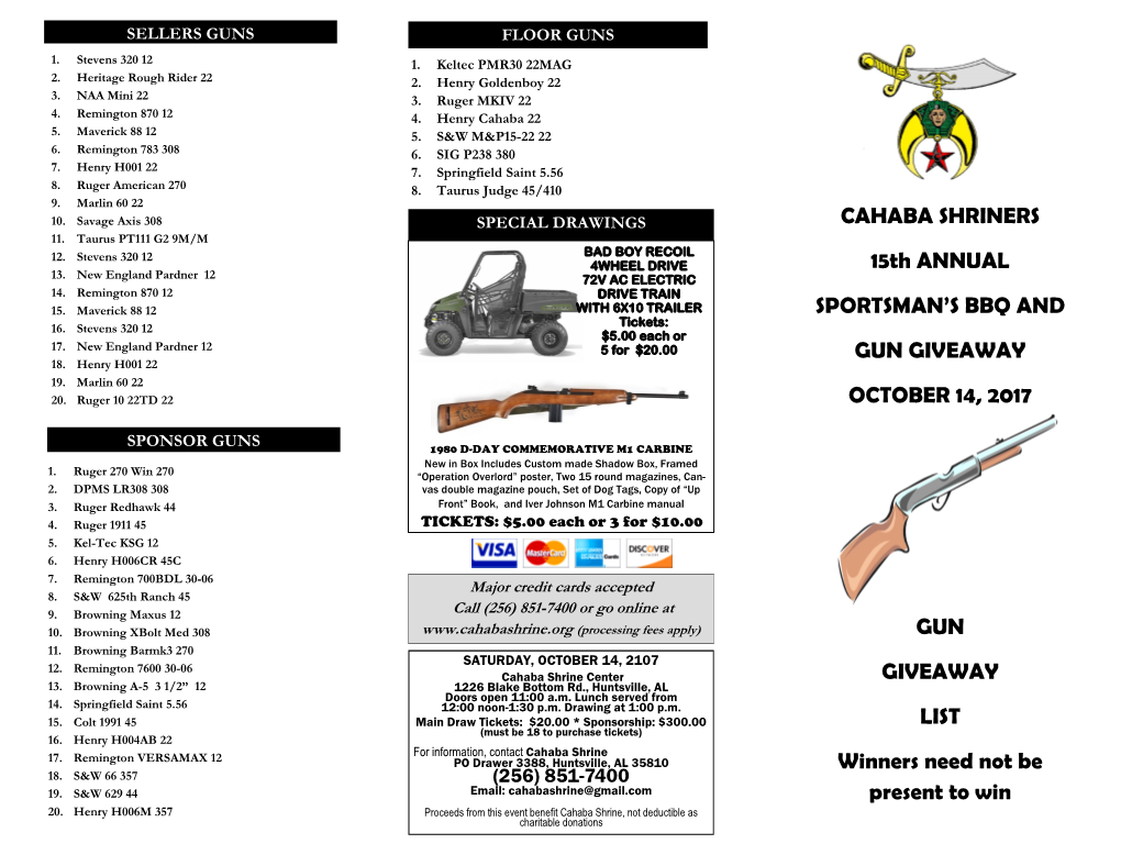 CAHABA SHRINERS 15Th ANNUAL SPORTSMAN's BBQ and GUN