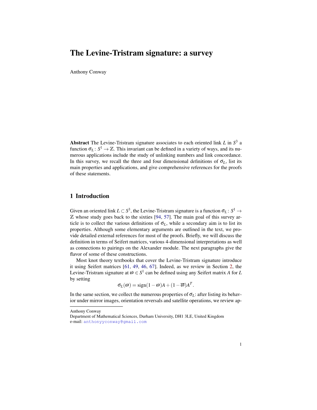 The Levine-Tristram Signature: a Survey