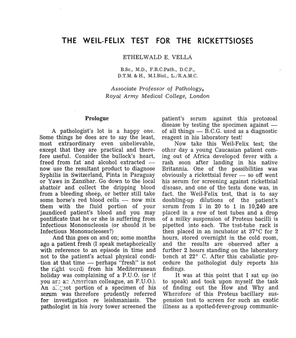 The Weil-Felix Test for the Rickettsioses