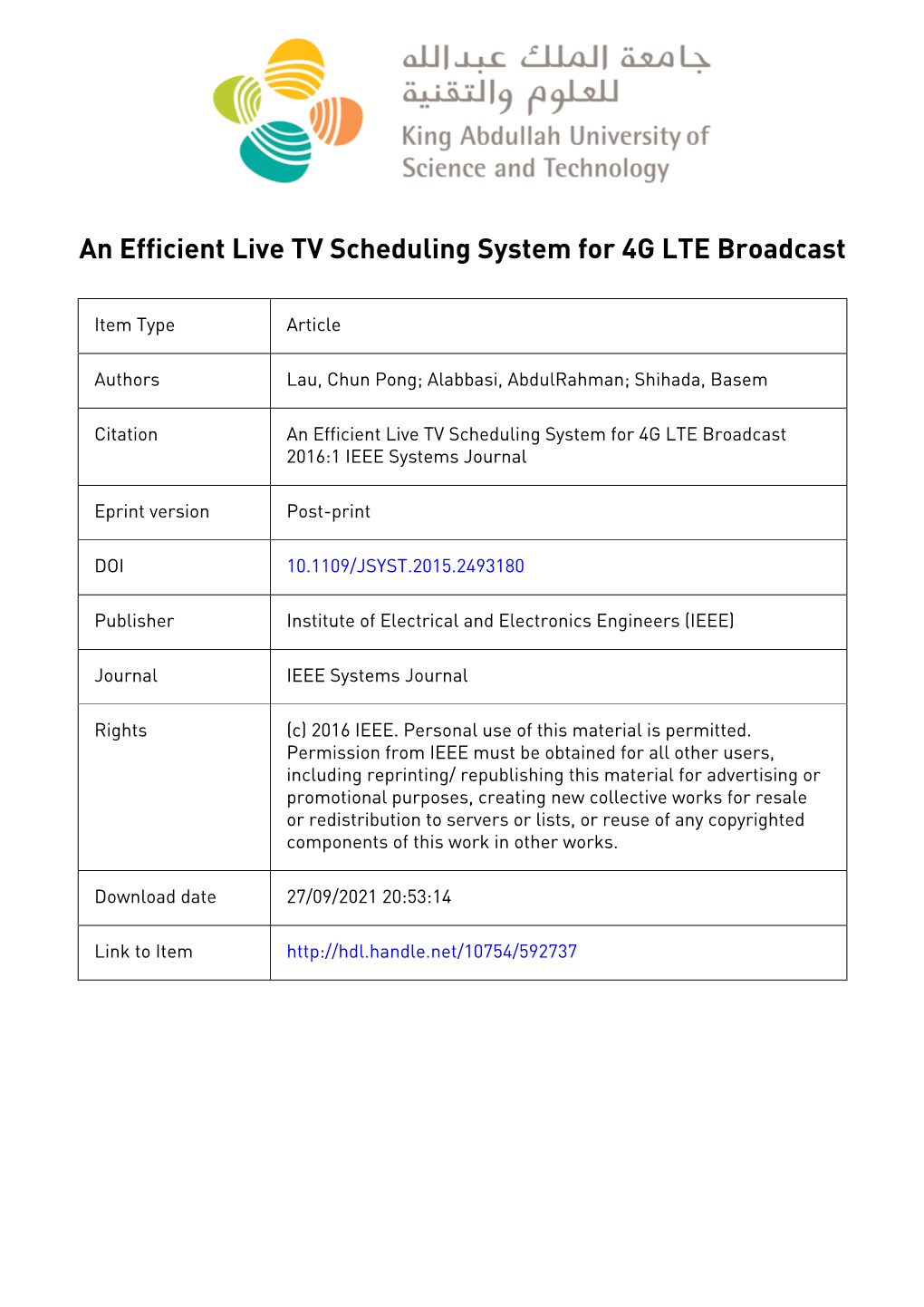 An Efficient Live TV Scheduling System for 4G LTE Broadcast