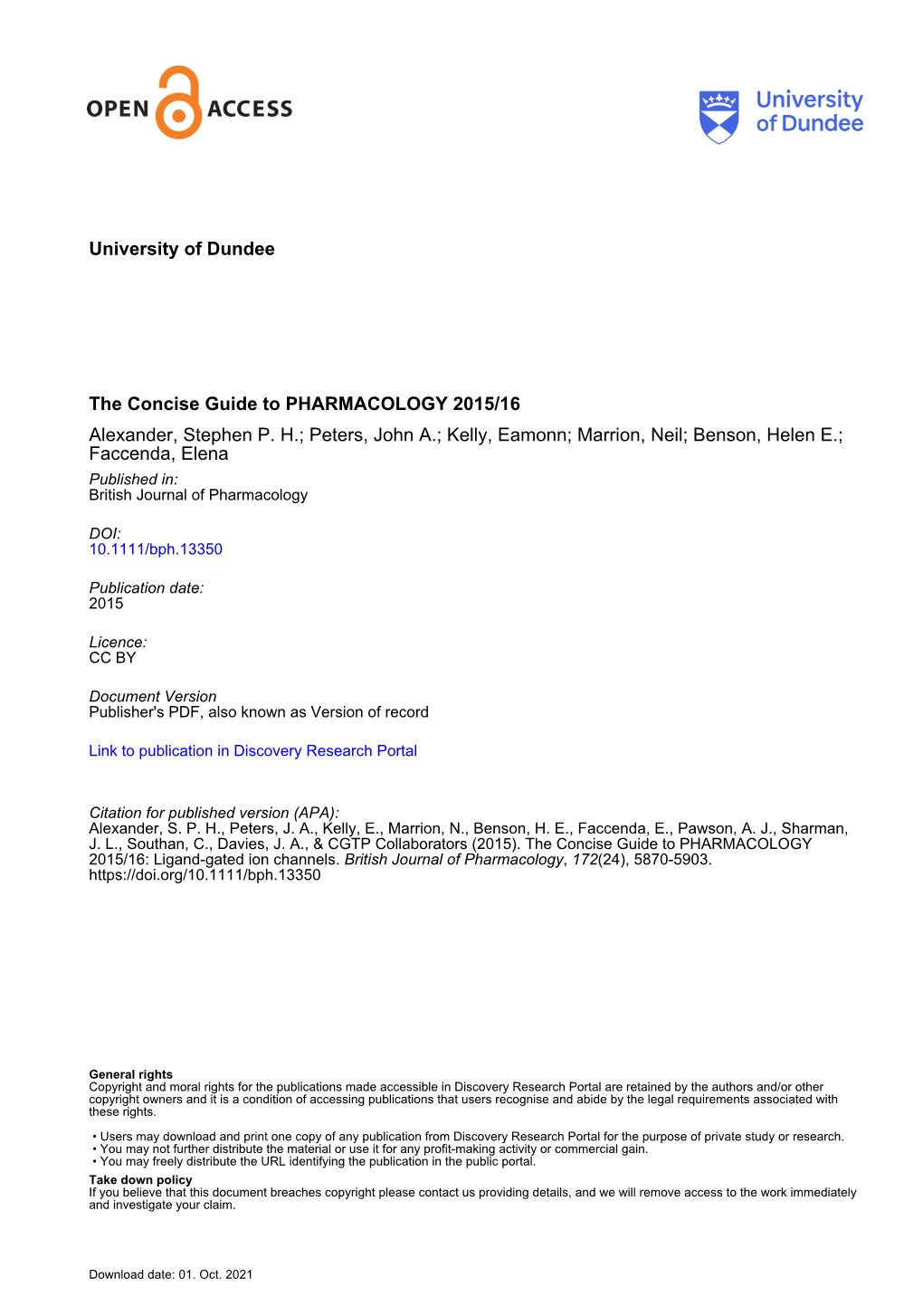 The Concise Guide to PHARMACOLOGY 2015/16 Alexander, Stephen P