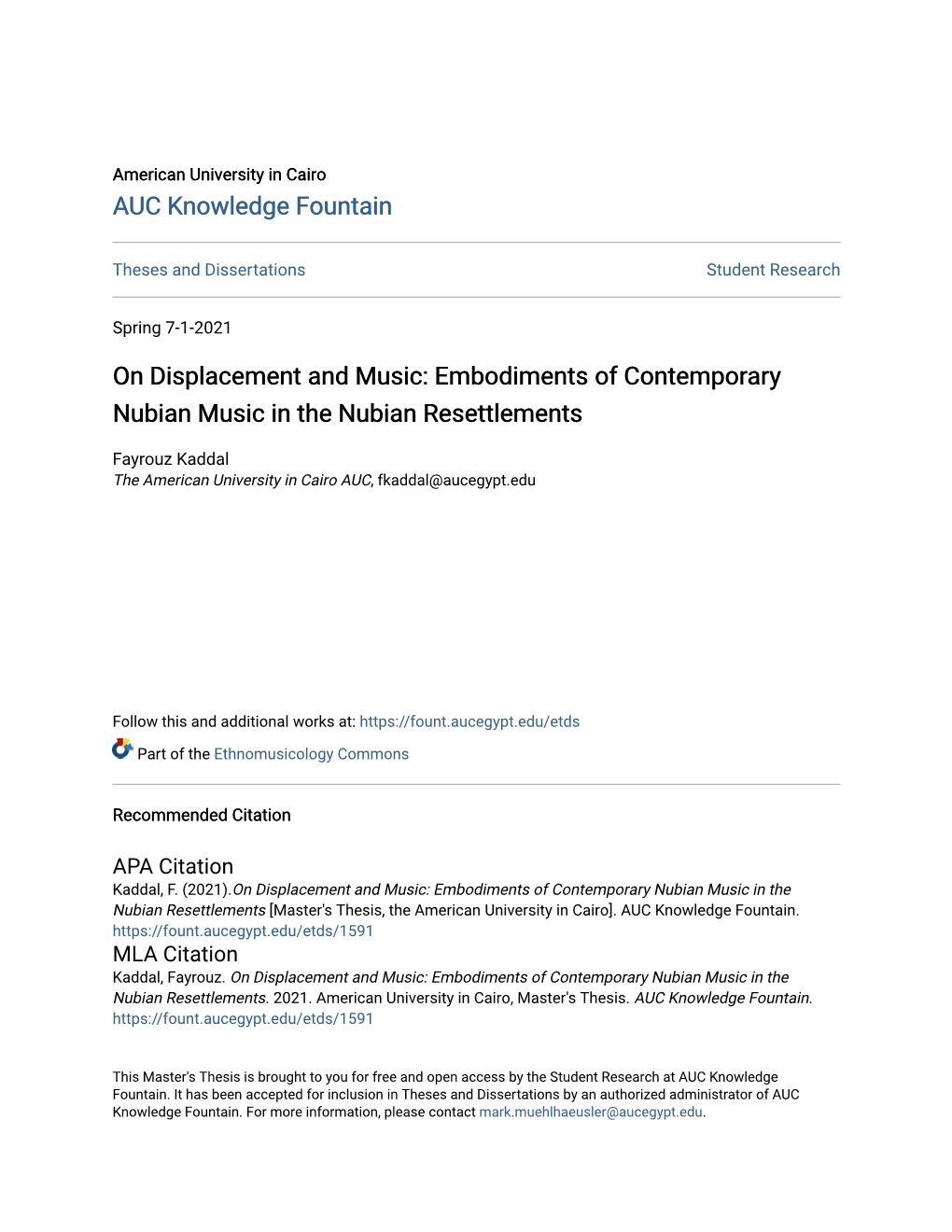 On Displacement and Music: Embodiments of Contemporary Nubian Music in the Nubian Resettlements