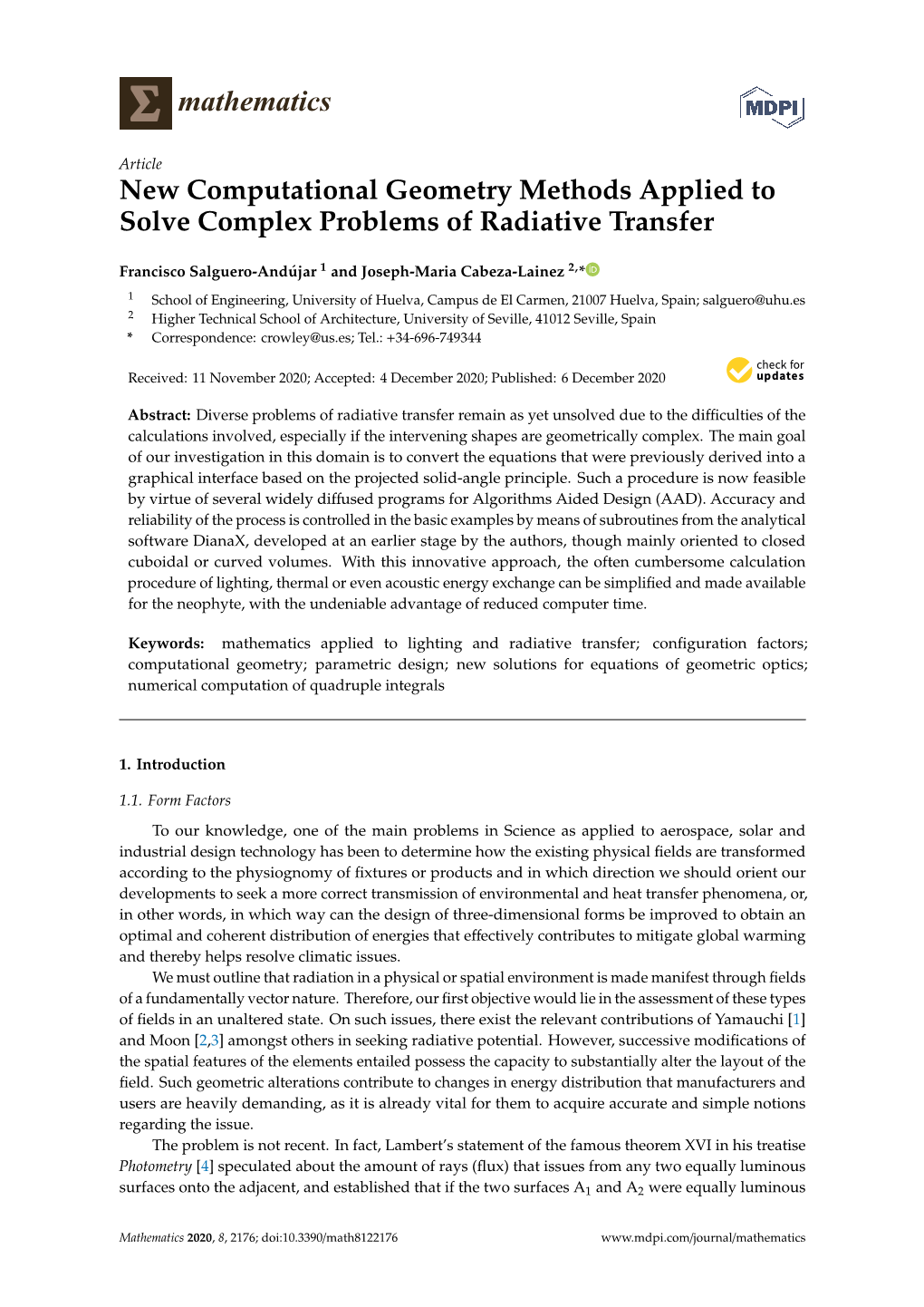 New Computational Geometry Methods Applied to Solve Complex Problems of Radiative Transfer