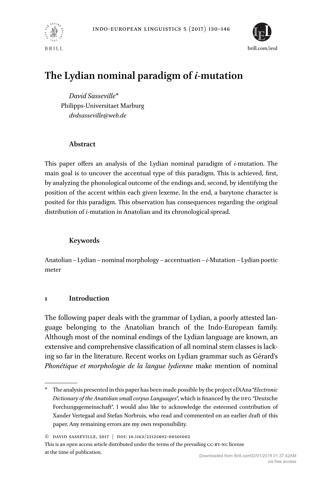 The Lydian Nominal Paradigm of I-Mutation