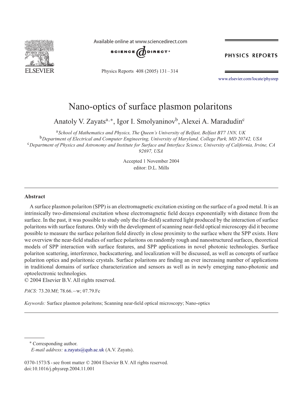 Nano-Optics of Surface Plasmon Polaritons Anatoly V