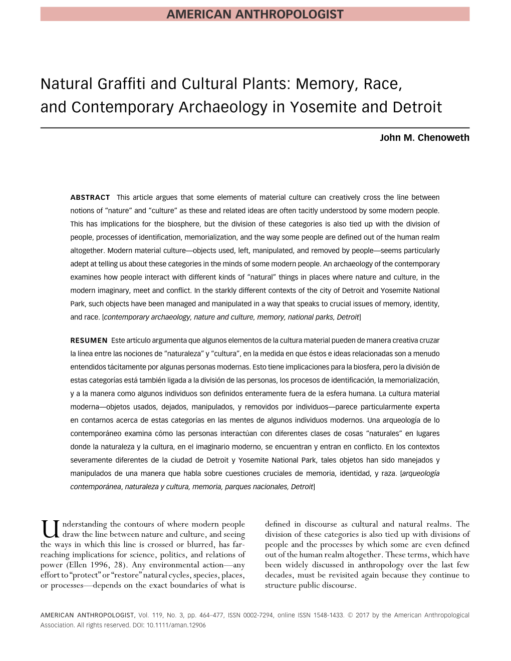 Memory, Race, and Contemporary Archaeology in Yosemite and Detroit