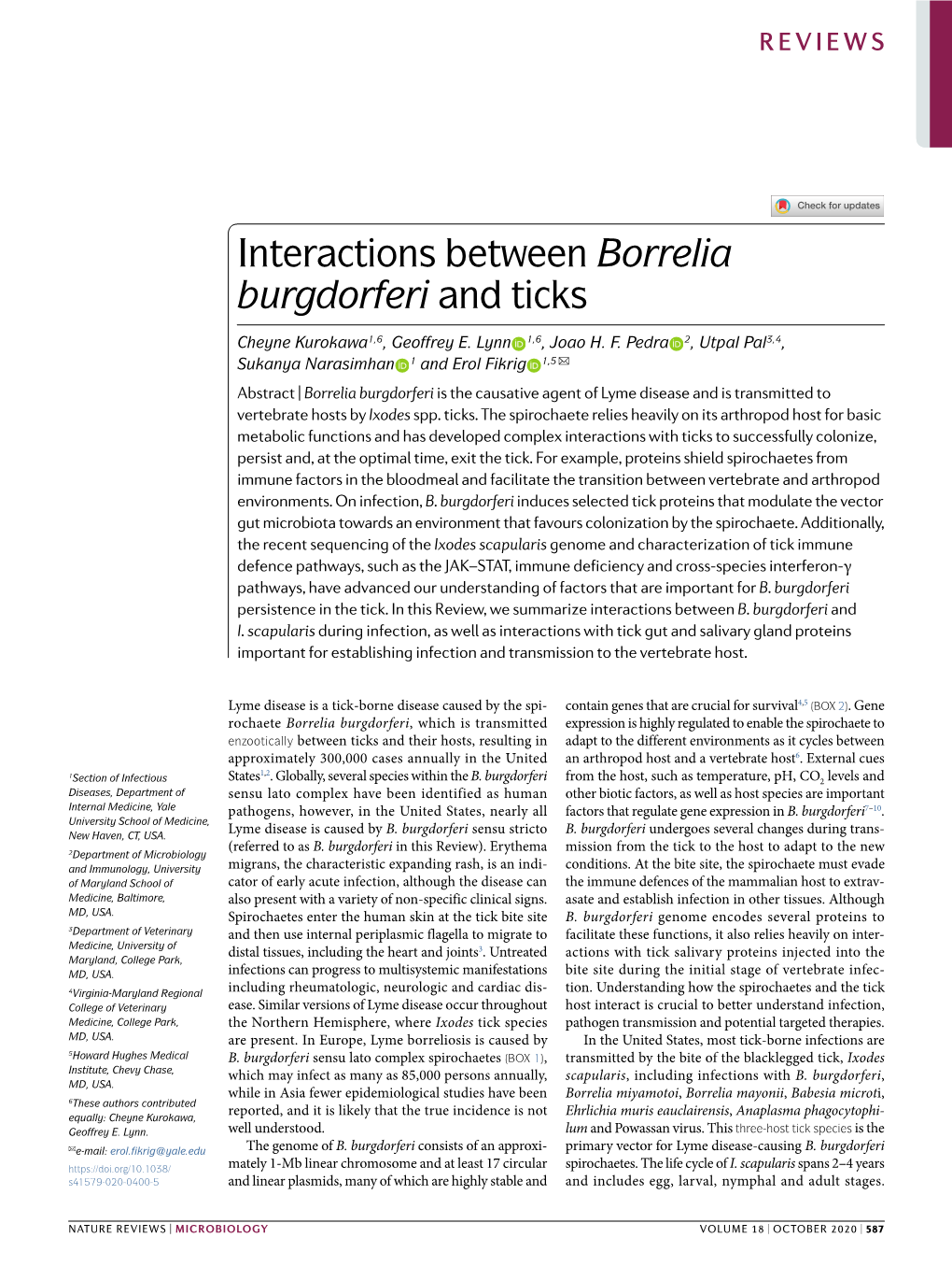 Interactions Between Borrelia Burgdorferi and Ticks