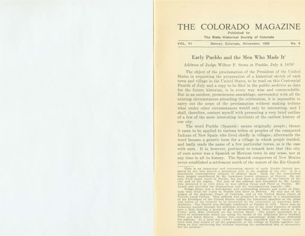 THE COLORADO MAGAZINE Published by the State Historical Society of Colorado