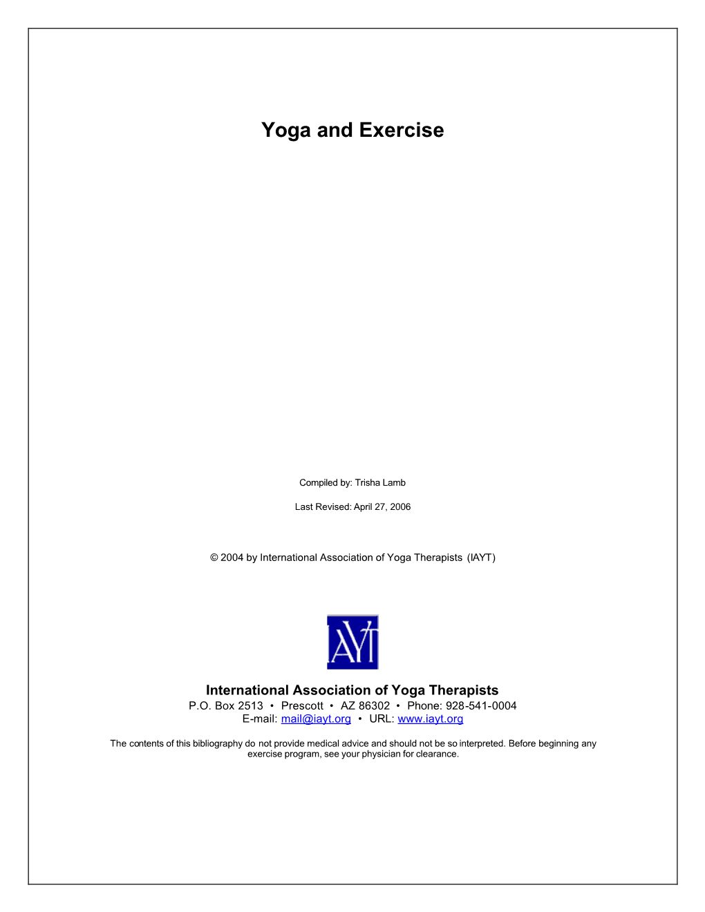 Yoga and Exercise