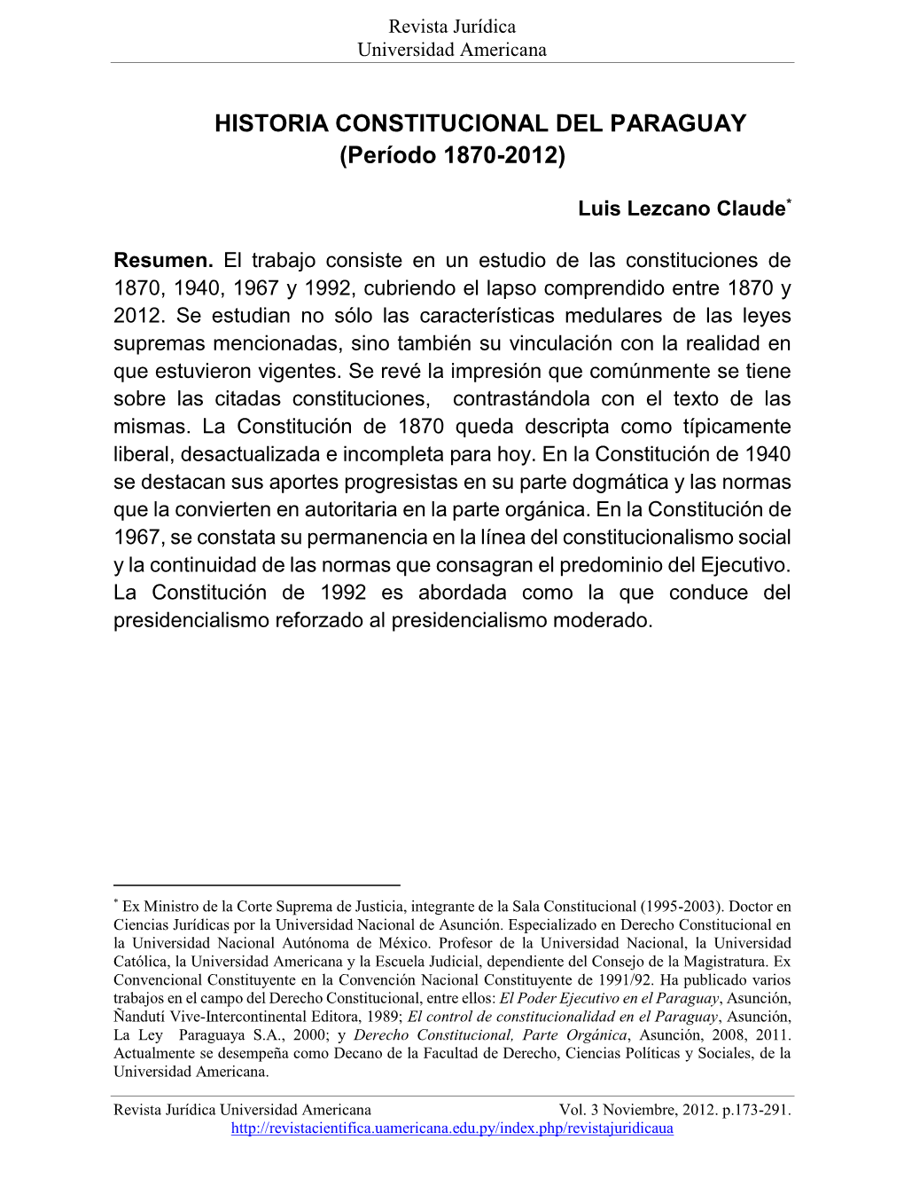 HISTORIA CONSTITUCIONAL DEL PARAGUAY (Período 1870-2012)