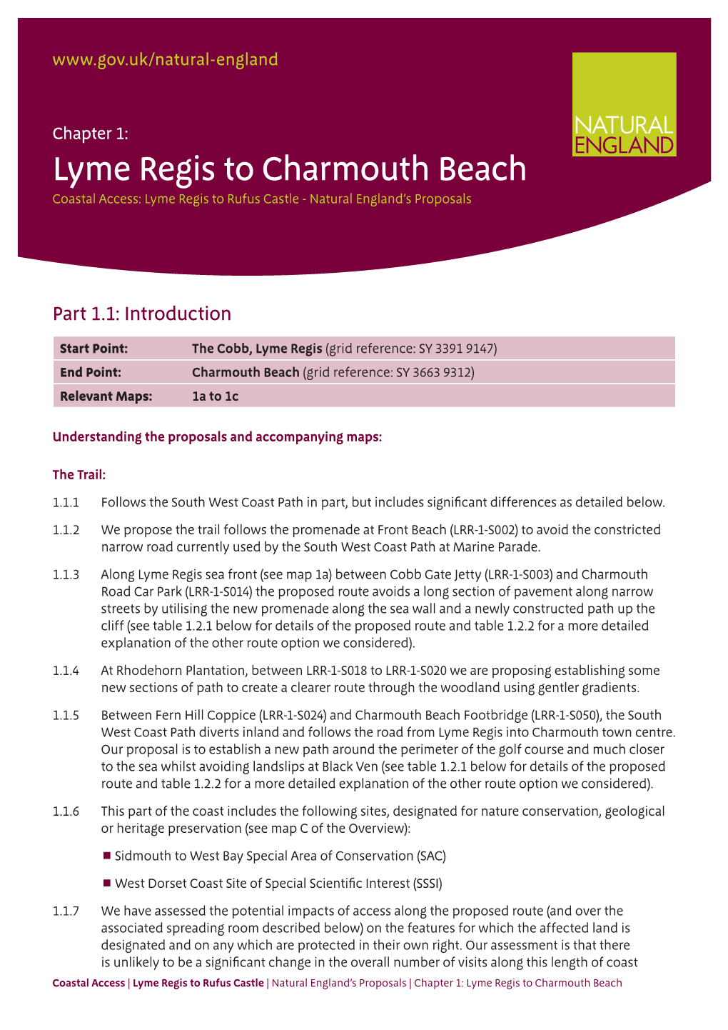 Lyme Regis to Charmouth Beach Coastal Access: Lyme Regis to Rufus Castle - Natural England’S Proposals