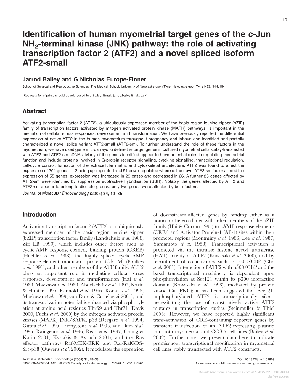 Identification of Human Myometrial Target Genes of the C-Jun NH2