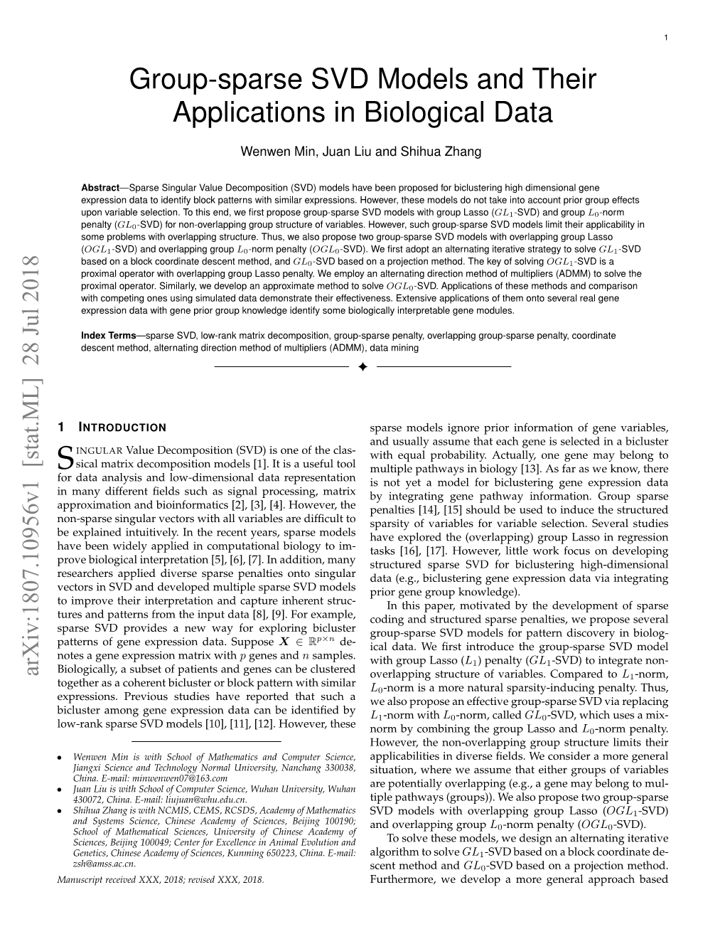 Group-Sparse SVD Models and Their Applications in Biological Data