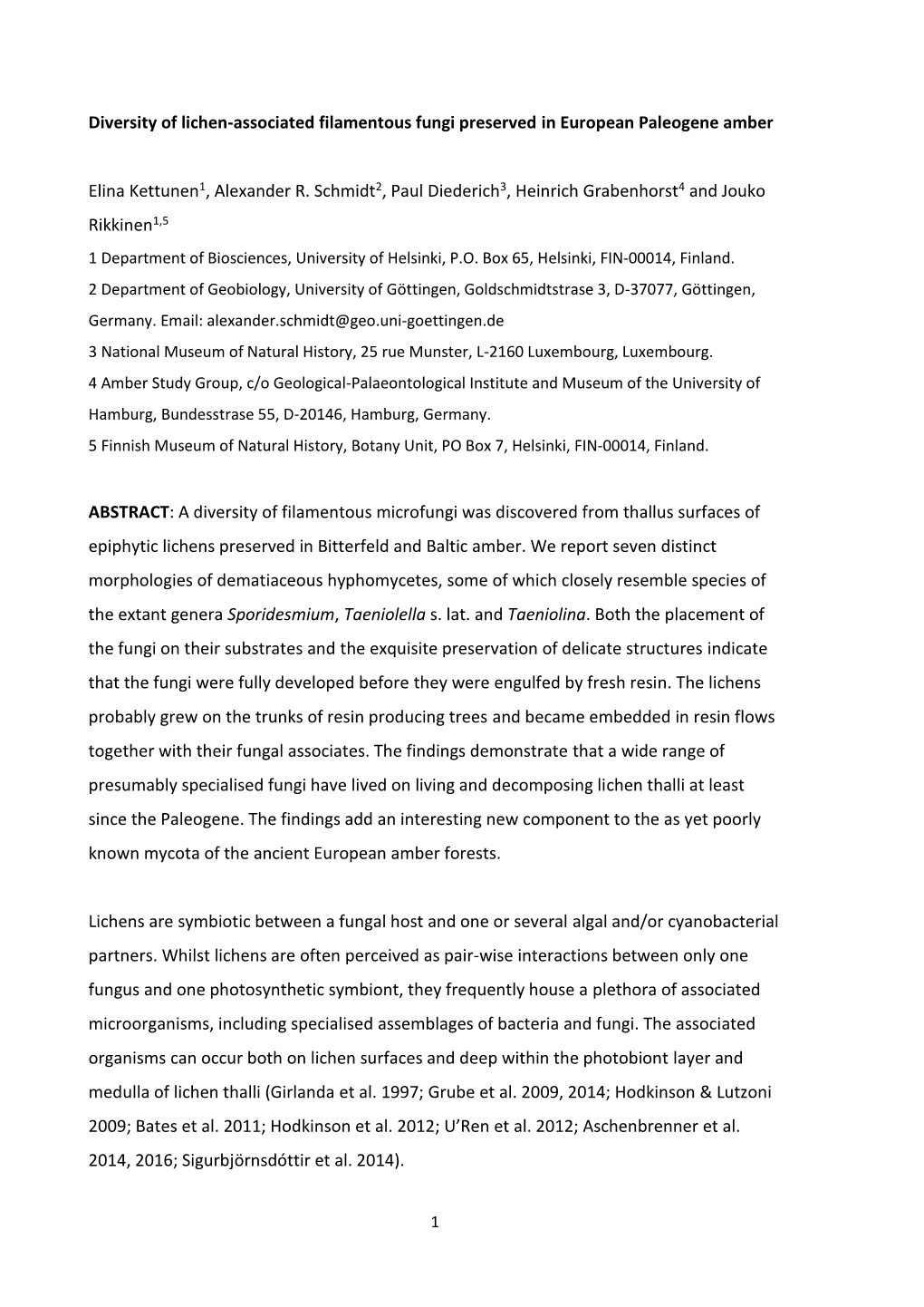 Kettunen Et Al. 2017 Lichen-Associated Fungi in Amber