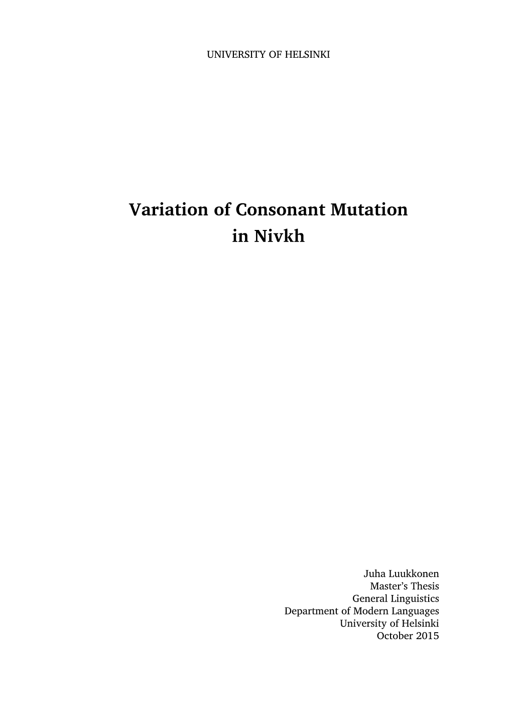 Variation of Consonant Mutation in Nivkh