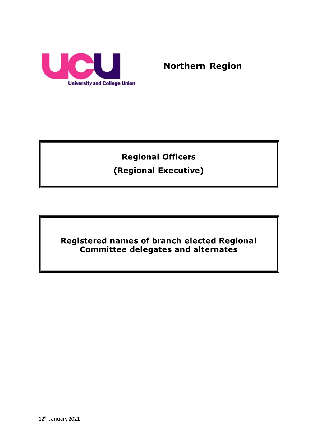 Registered Names of Branch Elected Regional Committee Delegates and Alternates