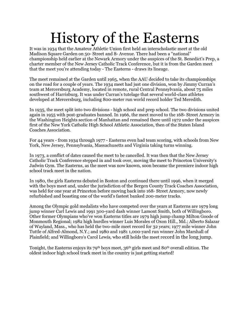 History of the Easterns