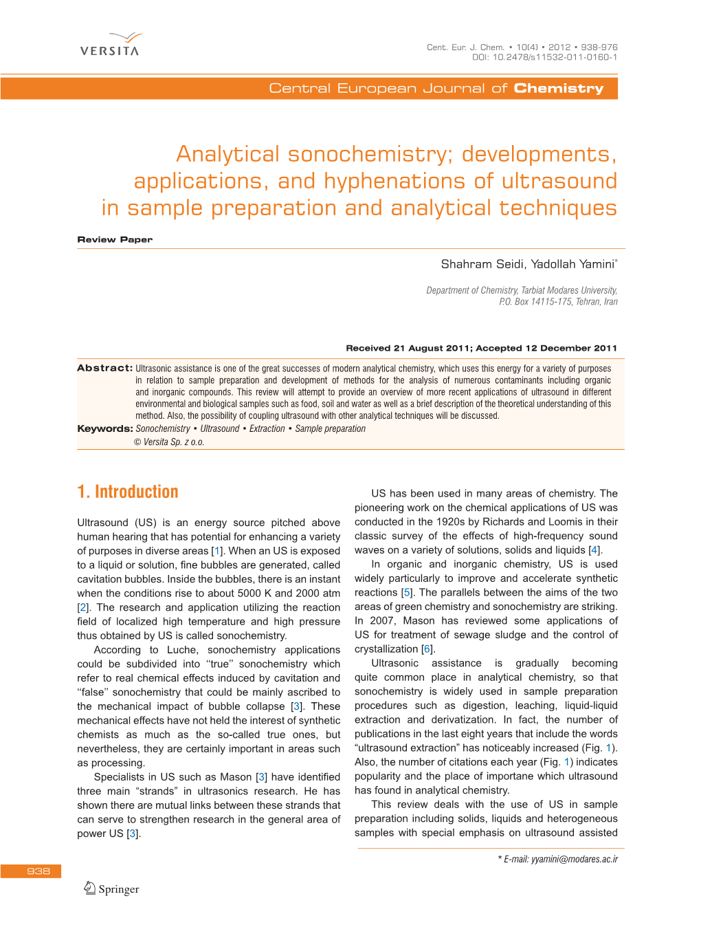 Analytical Sonochemistry; Developments, Applications, and Hyphenations of Ultrasound in Sample Preparation and Analytical Techniques