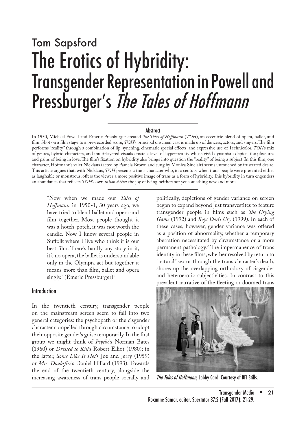 The Erotics of Hybridity: Transgender Representation in Powell and Pressburger’S the Tales of Hoffmann