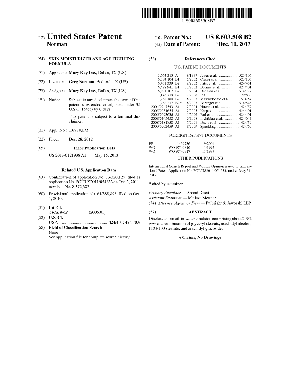 (12) United States Patent (10) Patent No.: US 8,603,508 B2 Norman (45) Date of Patent: *Dec