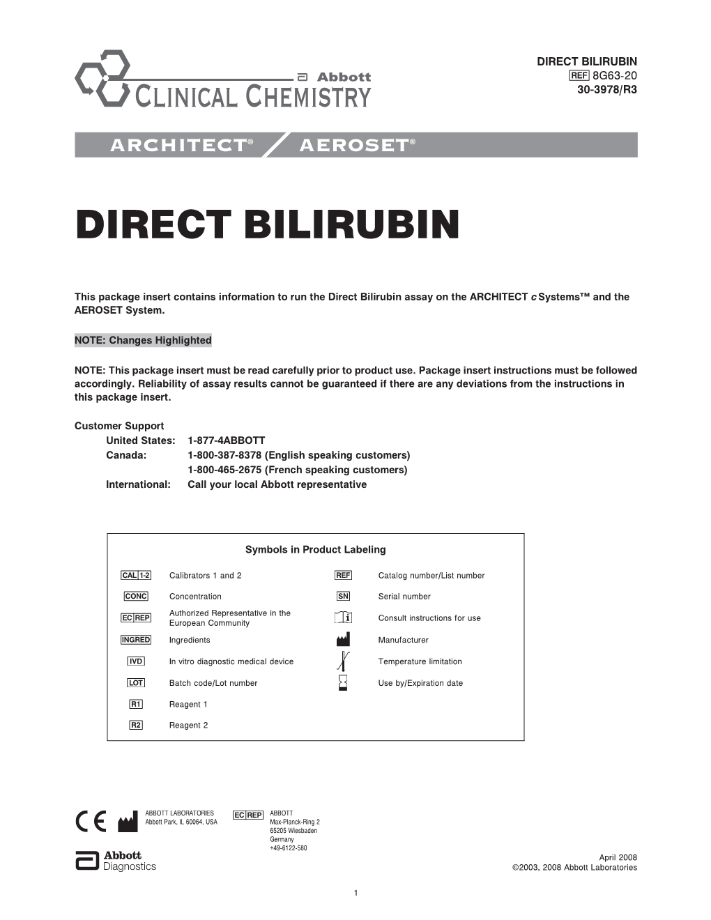 Direct Bilirubin 8G63-20 30-3978/R3