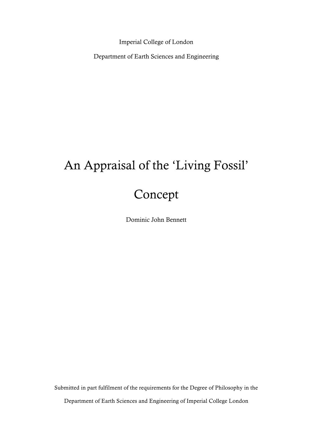 An Appraisal of the 'Living Fossil' Concept