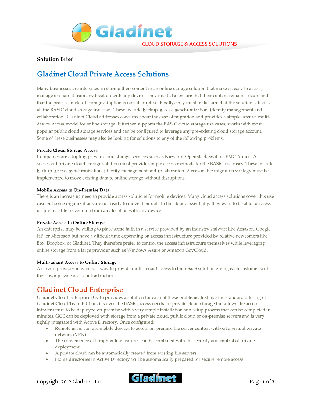 Gladinet Cloud Private Access Solutions Gladinet Cloud Enterprise