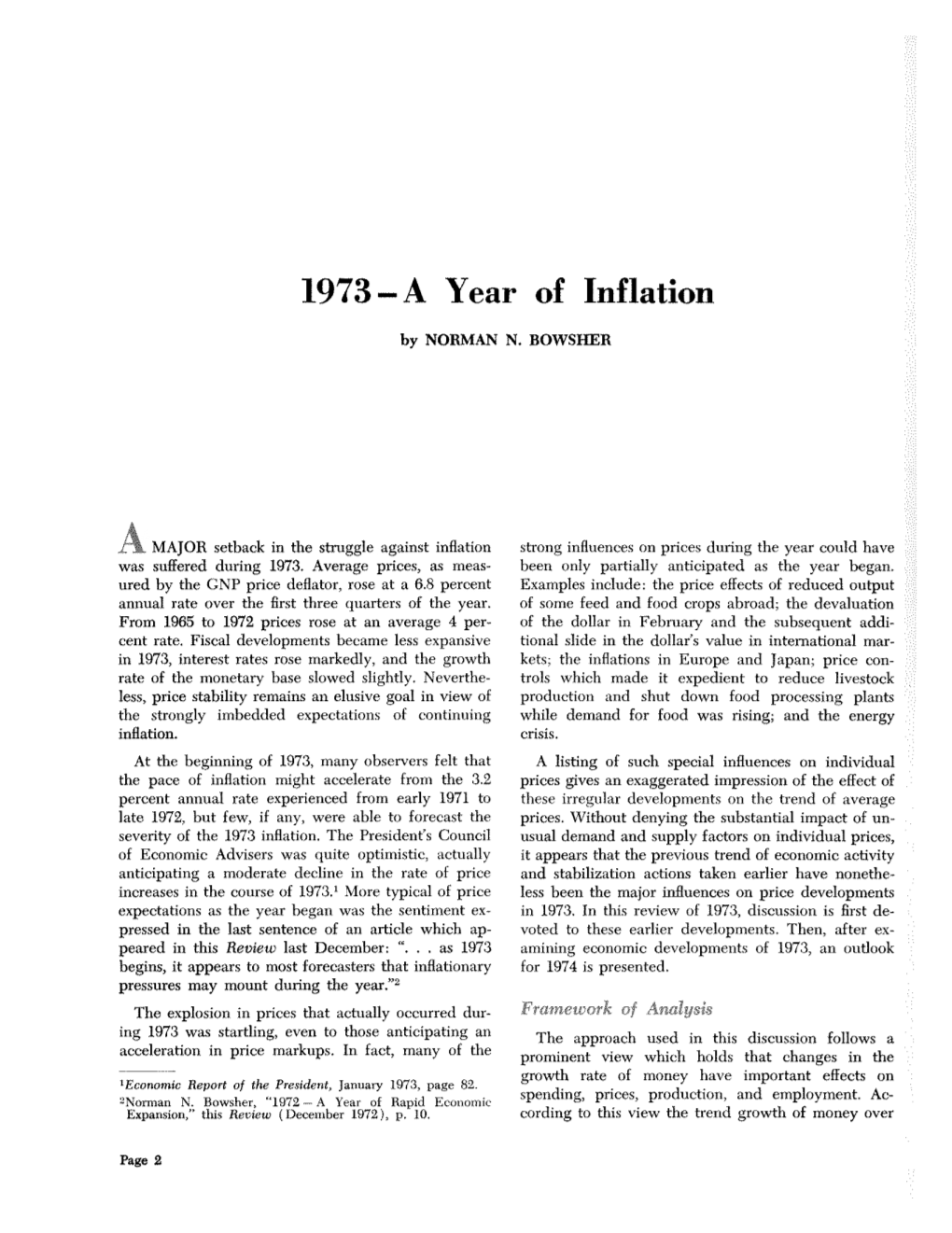 1973 — a Year of Inflation