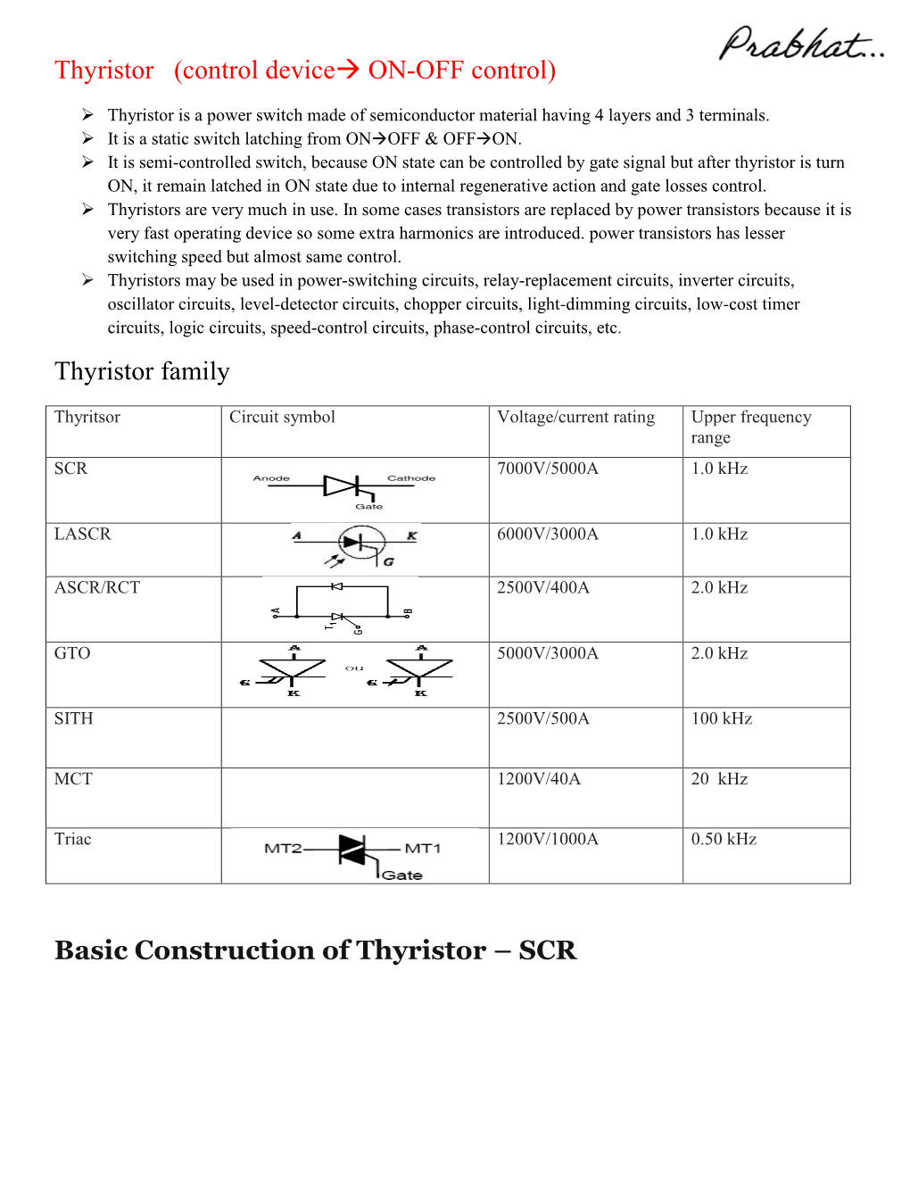 Thyristor (Control Device ON-OFF Control)